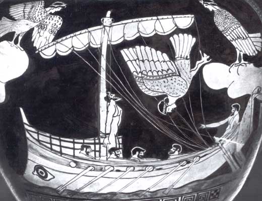 Корабль Одиссея и сирены.