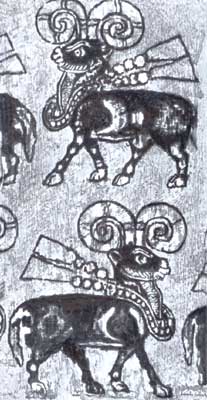 Символическое изображение Фарна — баран с лентами на шее.