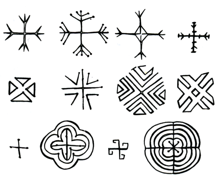 Четырёхчленные знаки на блюдах центрально-европейской линейной керамики. Конец 5 – нач. 4 тыс. до н.э. Билани и другие.гие поселения (Чехословакия).
