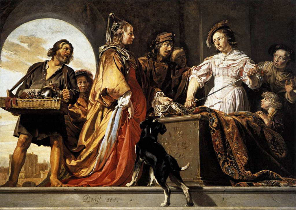 Ян де Брай.  Одиссей и Диомед находят Ахилла среди дочерей Ликомеда. 1664 г.