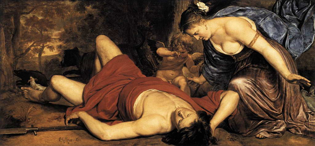 Корнелис Холштейн.     Венера и Амур оплакивают смерть Адониса.    Около 1655 г.