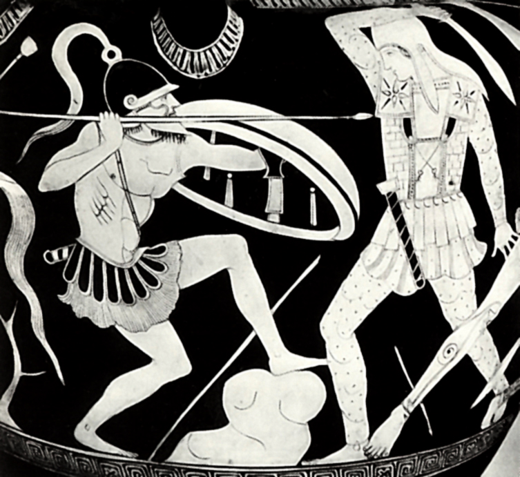 Битва греков с амазонками. Роспись кратера. Деталь.   Около 460 года до н. э.