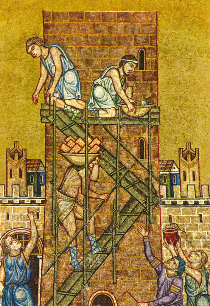 Строительство Вавилонской башни. Мозаика собора Св. Марка в Венеции. Середина 13 в.