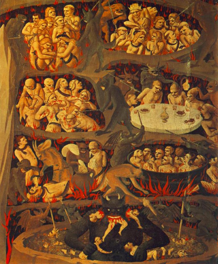Фрагмент фрески Анджелико.   Страшный Суд: грешники в аду.   1432–35 гг.