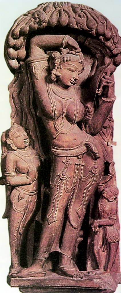 Апсара с зеркалом в руке. Храмовая скульптура из Кхаджурахо. 10-11 вв.