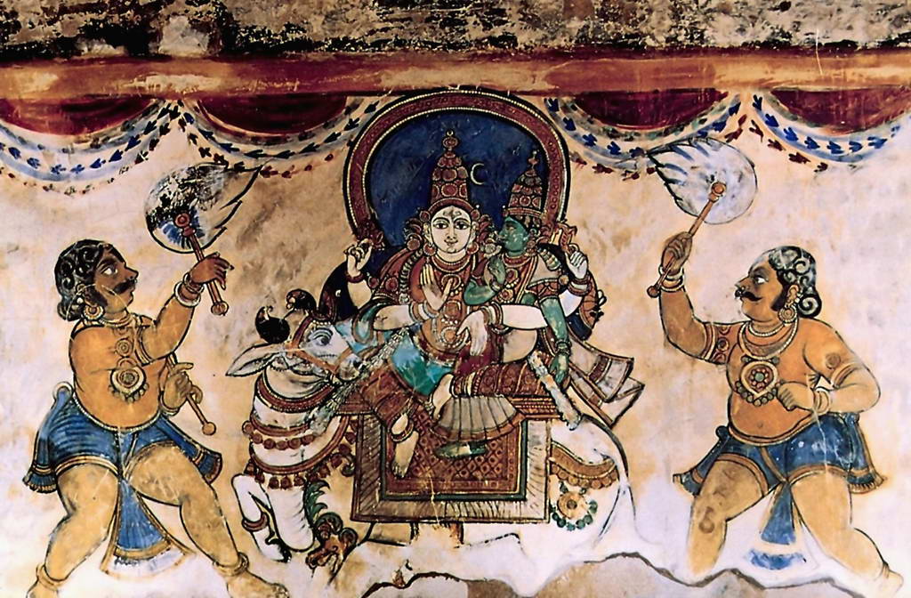 Шива - Чамундешварар и Парвати на быке Нанди.    17 в.