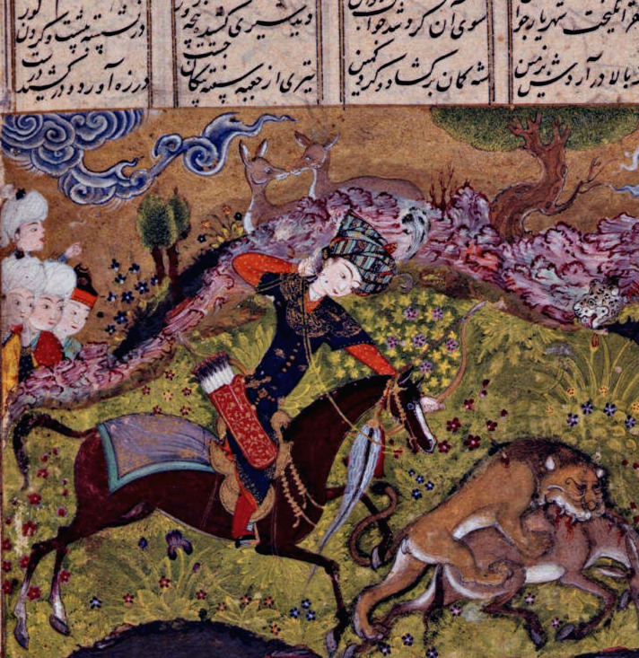 Бахрам Гур на охоте. Иранская миниатюра.    Около 1505 г.