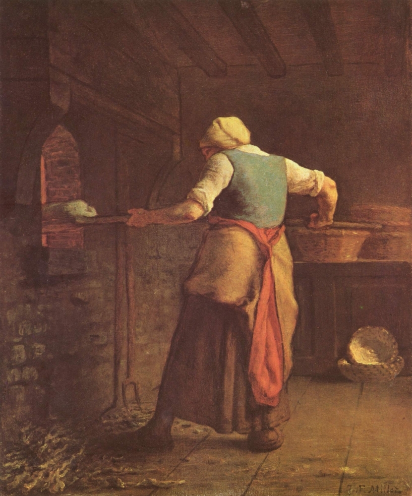 Frau beim Brotbacken