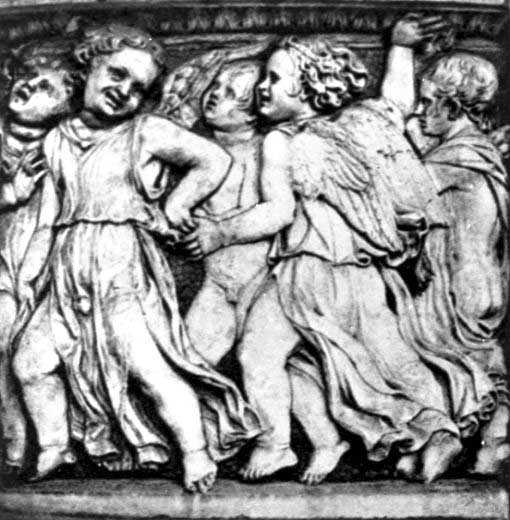 Фрагмент убранства кафедры собора в Прато. Мрамор. 1433 - 1438. Скульпторы Донателло и Микелоццо.
