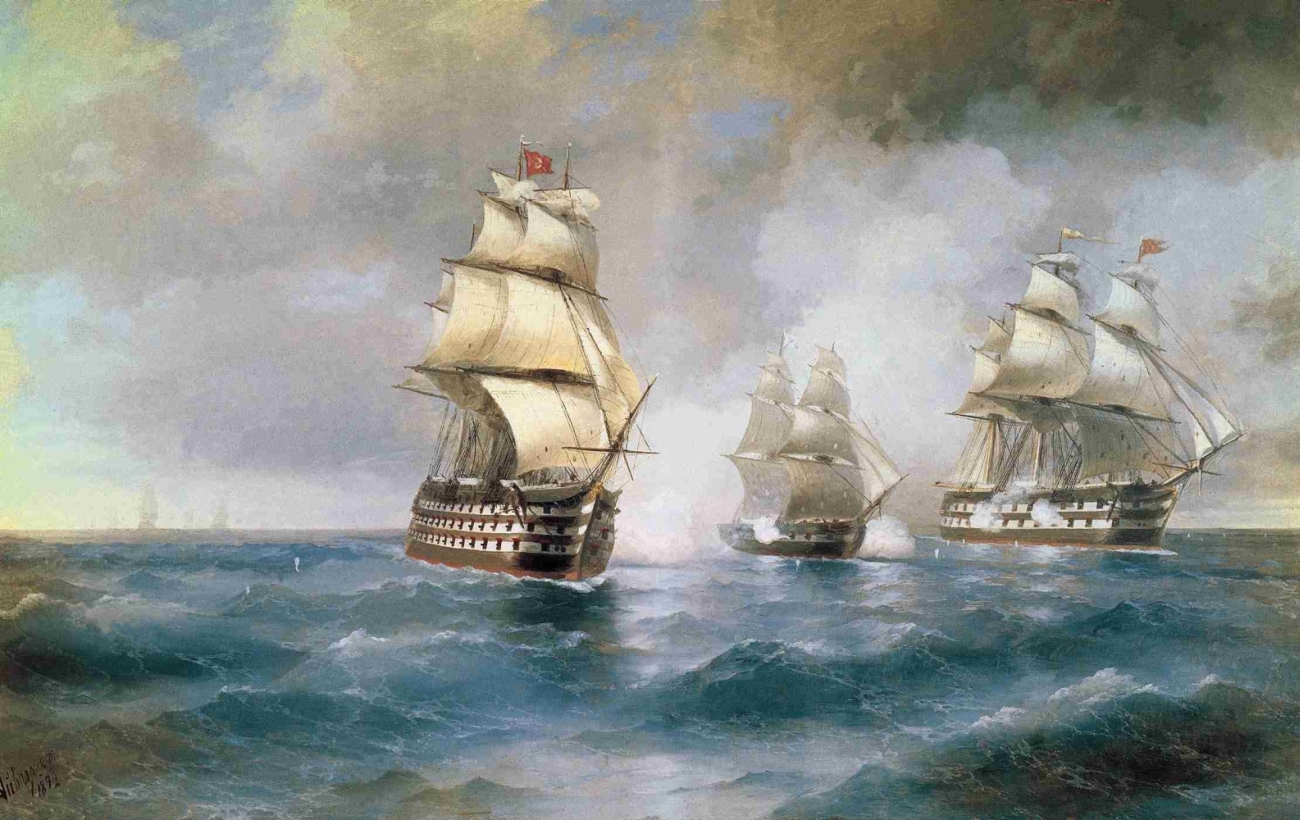 Бриг Меркурий атакованный двумя турецкими кораблями 1892