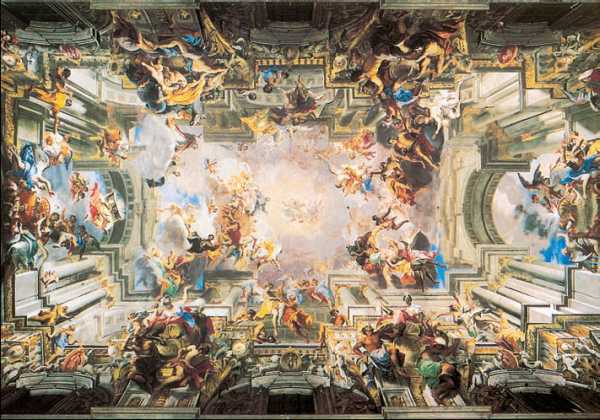 А. дель Поццо. «Триумф св. Игнатия Лойолы». Фреска церкви Сант-Иньяцио. 1691—94 гг. Рим