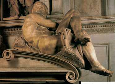 Микеланджело. «День и Ночь». Мрамор. 1520– 34 гг. Капелла Медичи в церкви Сан-Лоренцо. Флоренция
