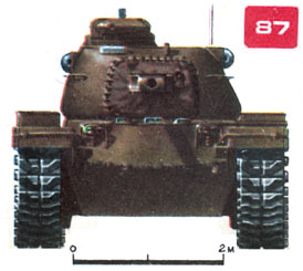 Рис. 87. Американский средний танк М48А2. Боевая масса - 46 т. Экипаж - 4 чел. Вооружение - одна 90-мм пушка, один 7,62-мм пулемет и один 12,7-мм пулемет. Толщина брони: лоб корпуса - 110 мм, борт - 75 мм, башня - 152 мм. Двигатель - 