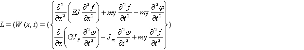 где ЕJ и GJр — соответственно жёсткости балки на изгиб и кручение; т, Jт — масса и массовый момент инерции единицы длины балки, (σ) — расстояние от центра масс сечения балки до её основания. Для вынужденных колебаний оператор
