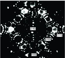 Рис.2. Изображение в полевом ионном микроскопе вольфрамовой иглы радиуса ~12 нм, полученное при темп