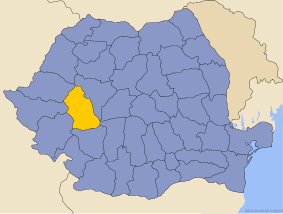 Карта Румынии с выделенным жудецем Хунедоара