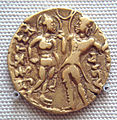 Queen Kumaradevi and King Chandragupta I on a coin of their son Samudragupta 350 380 CE.jpg