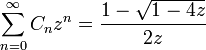 \sum_{n=0}^{\infty} C_n z^n = \frac{1-\sqrt{1-4 z}}{2 z}