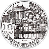 2005 Austria 10 Euro Re-opening of Burgtheater and Opera 1955 front.jpg
