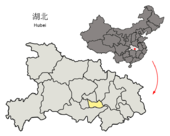 Location of Xiantao within Hubei (China).png