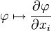 \varphi\mapsto\frac{\partial\varphi}{\partial x_i}