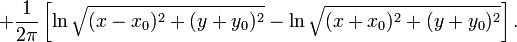 +\frac{1}{2\pi}\left[\ln\sqrt{(x-x_0)^2+(y+y_0)^2}-\ln\sqrt{(x+x_0)^2+(y+y_0)^2}\right].