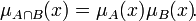 \mu_{A\cap B}(x) = \mu_A(x)\mu_B(x)\!.