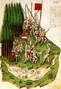 Bendicht Tschachtlan, Die Schlacht am Morgarten (c. 1470).jpg