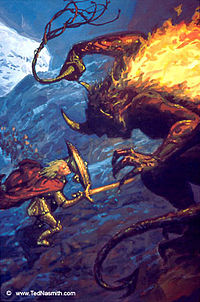 Ted Nasmith - Glorfindel and the Balrog Above Gondolin.jpg