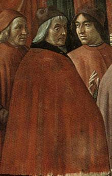 Annuncio dell'angelo a Zaccaria, dettaglio della cappella tornabuoni, cristoforo landino (center) and angolo poliziano (right).jpg