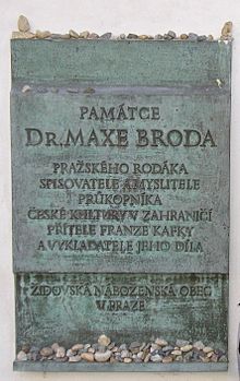 Bronze plaque commemorating Max Brod, Prague.JPG