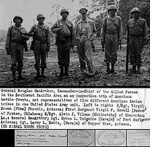 220px General douglas macarthur meets american indian troops wwii military pacific navajo pima island hopping