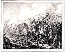 Konung Harald Hildetand faller i Bråvalla slag by Hugo Hamilton.jpg
