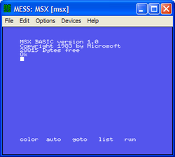 Эмуляция компьютера стандарта MSX на эмуляторе MESS
