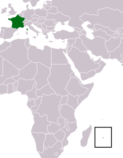 Карта Франции с выделенным регионом Реюньон