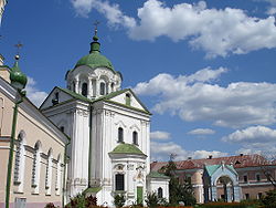 St. M. Naberezny chirch and bursa building of NaUKMA.JPG