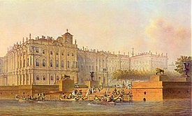 Свежепостроенная пристань на картине Василия Садовникова. Литография 1840 года