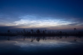 Серебристые облака над болотом Куресоо в национальном парке Соомаа