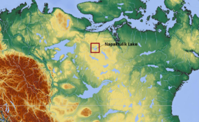 Расположение озера на карте Канады