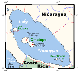 Карта озера Ометепе. На севере вулкан Сапатера на одноимённом острове.