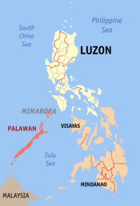 Карта Филиппин. Море Сулу слева снизу.