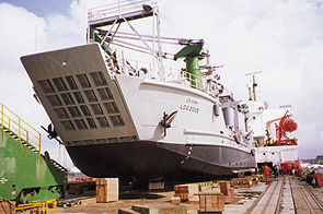 LCU 2000 being loaded as deck cargo on a chartered vessel.jpg