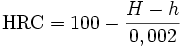 mbox<HRC></noscript>=100-frac<H-h><0,002>» width=»» height=»» /></p><p>Шкала С имеет 100 делений. Разность <i>H</i> − <i>h</i> представляет разность глубин погружения индентора после снятия основной нагрузки и до её приложения (при предварительном нагружении).</p><p>Твёрдость по шкале B (HRB) определяется формулой:</p><p><img onload=