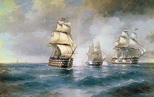 Иван Айвазовский. Бриг «Меркурий», атакованный двумя турецкими кораблями. 1892
