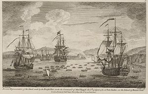 HMS Superb (на первом плане справа) при о. Бель-Иль, 8 апреля 1761