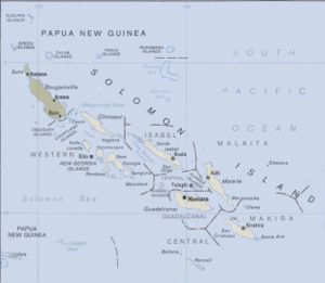 Белый цвет — государство Соломоновы острова; на северо-западе зелёным цветом отмечен остров Бугенвиль