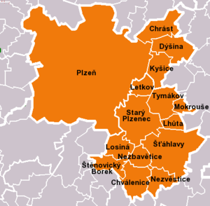 Район Пльзень-город, карта