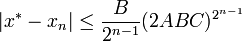 |x^*-x_n|\leq\frac{B}{2^{n-1}}(2ABC)^{2^{n-1}}\!