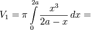 V_1=\pi\int\limits_0^{2a}\frac{x^3}{2a-x}\,dx=