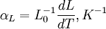  alpha_L = <L_0^<-1></noscript>><dL over <dT>>,K^ <-1>» width=»» height=»» /> — относительное изменение линейного размера тела при нагревании его на <i>d</i>T градусов при постоянном давлении,</p><p>В общем случае, коэффициент линейного теплового расширения может быть различен при измерении вдоль разных направлений: α<sub>x</sub>, α<sub>y</sub>, α<sub>z</sub>. Для изотропных тел α<sub><i>x</i></sub> = α<sub><i>y</i></sub> = α<sub><i>z</i></sub> и α<sub>V</sub> = 3α<sub>L</sub>;.</p><p>Например, вода имеет коэффициент объёмного расширения около 10 -3 . Для железа коэффициент линейного расширения равен 10 -5</p><h3>См. также</h3><h3>Ссылки</h3><p> <em>Wikimedia Foundation . 2010 .</em></p><h4>Полезное</h4><h4>Смотреть что такое «Коэффициент термического расширения» в других словарях:</h4><p><strong>коэффициент термического расширения</strong> — — [А.С.Гольдберг. Англо русский энергетический словарь. 2006 г.] Тематики энергетика в целом EN coefficient of thermal expansionCTE … Справочник технического переводчика</p><p><strong>Сотовый поликарбонат</strong> — Эта статья предлагается к удалению. Пояснение причин и соответствующее обсуждение вы можете найти на странице Википедия:К удалению/7 сентября 2012. Пока процесс обсуждения не завершён, статью можн … Википедия</p><p><strong>ситаллы</strong> — стеклокристаллические материалы, состоящие из одной или нескольких кристаллических фаз, равномерно распределённых в стекловидной фазе. Высокая прочность, твёрдость, химическая и термическая стойкость, низкий температурный коэффициент расширения.… … Энциклопедический словарь</p><p><strong>Пластические массы</strong> — пластмассы, пластики, материалы, содержащие в своём составе полимер (См. Полимеры), который в период формования изделий находится в вязкотекучем или высокоэластичном состоянии, а при эксплуатации в стеклообразном или кристаллическом… … Большая советская энциклопедия</p><p><strong>Гей-Люссака законы</strong> — 1) закон теплового расширения газов: объём V данной массы идеального газа при постоянном давлении линейно возрастает с температурой: Vt = V0(1 + αt), где V0 и Vt соответственный первоначальный объём газа и при температуре t, α изобарный… … Энциклопедический словарь</p><p><strong>Колебания кристаллической решётки</strong> — один из основных видов внутренних движений твёрдого тела, при котором составляющие его частицы (атомы или ионы) колеблются около положений равновесия узлов кристаллической решётки. К. к. р., например, в виде стоячих или бегущих звуковых… … Большая советская энциклопедия</p><div style=
